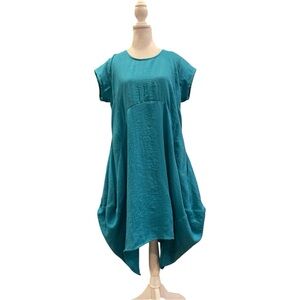 Boho Gauze Tunic coverup Dress Green Aqua Color Cheesecloth Pockets Small